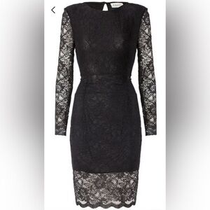 Ganni Black Long Sleeve Lace Sheath Dress